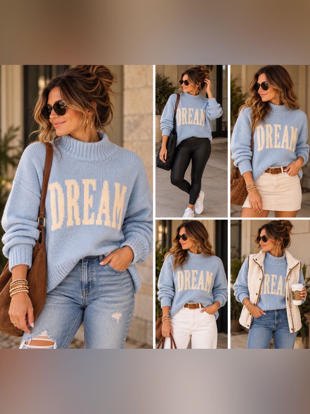 Le Lis Light Blue 'DREAM' Knit Mock Neck Sweater